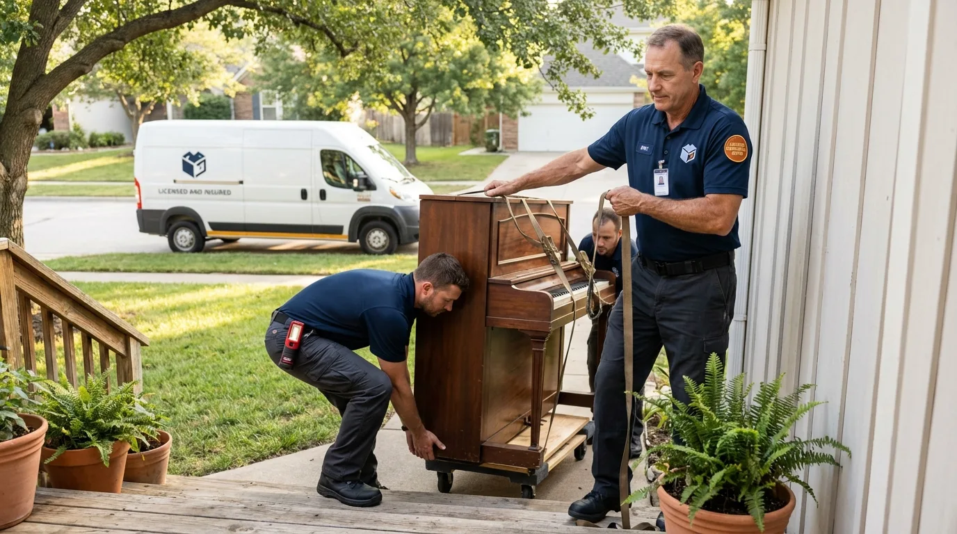 Licensed piano movers securing grand piano in Oak View, CA